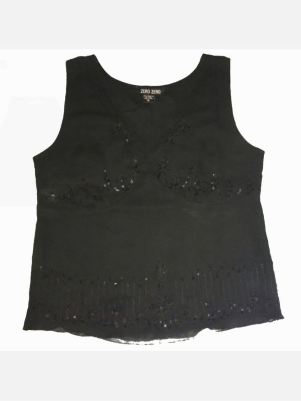 ZERO ZERO Black Sleeveless Top Sequin Beaded Embellished Tank Top Womens Size M